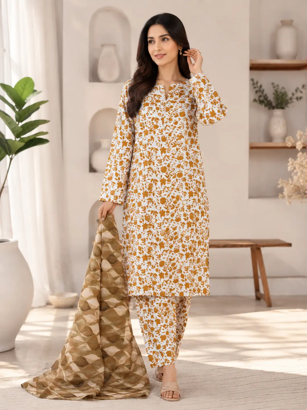 3 Pcs Women's Stitched Printed Suit