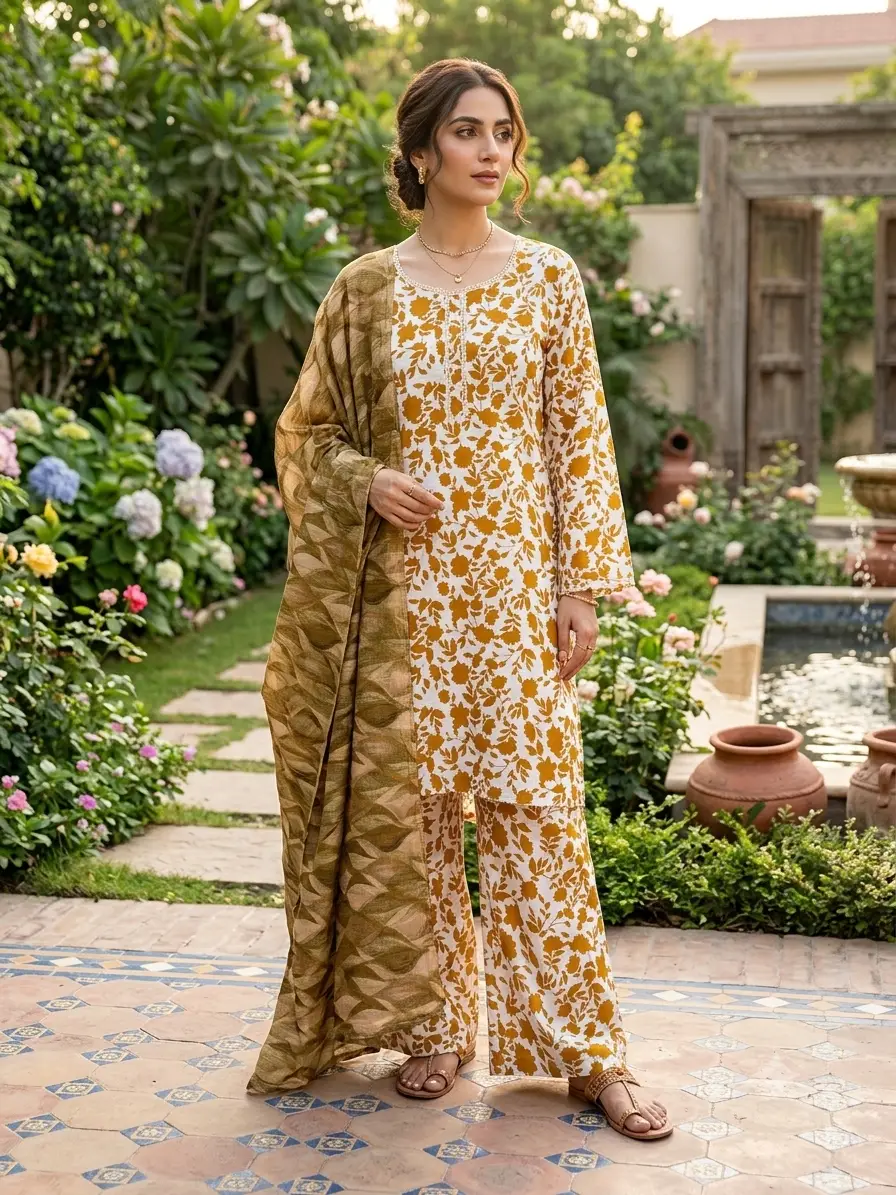 3 Pcs Women's Stitched Printed Suit - Image 2