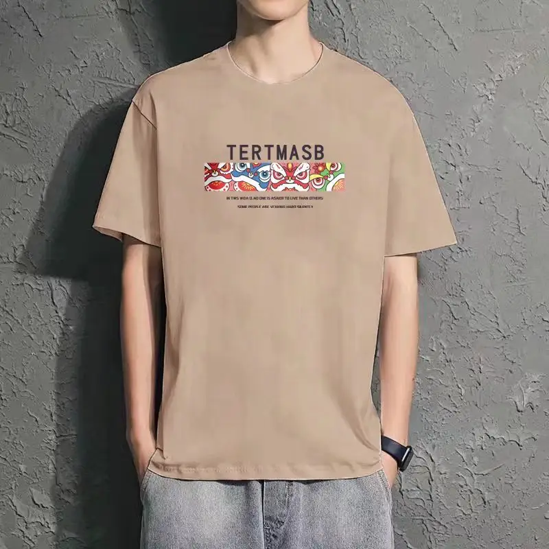 Men Blue Loose Fit Letter Print T-Shirt Summer - Image 3