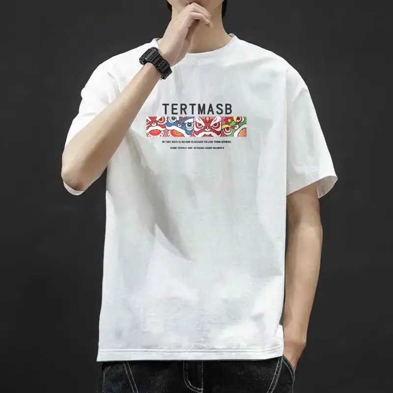 Men Blue Loose Fit Letter Print T-Shirt Summer - Image 4