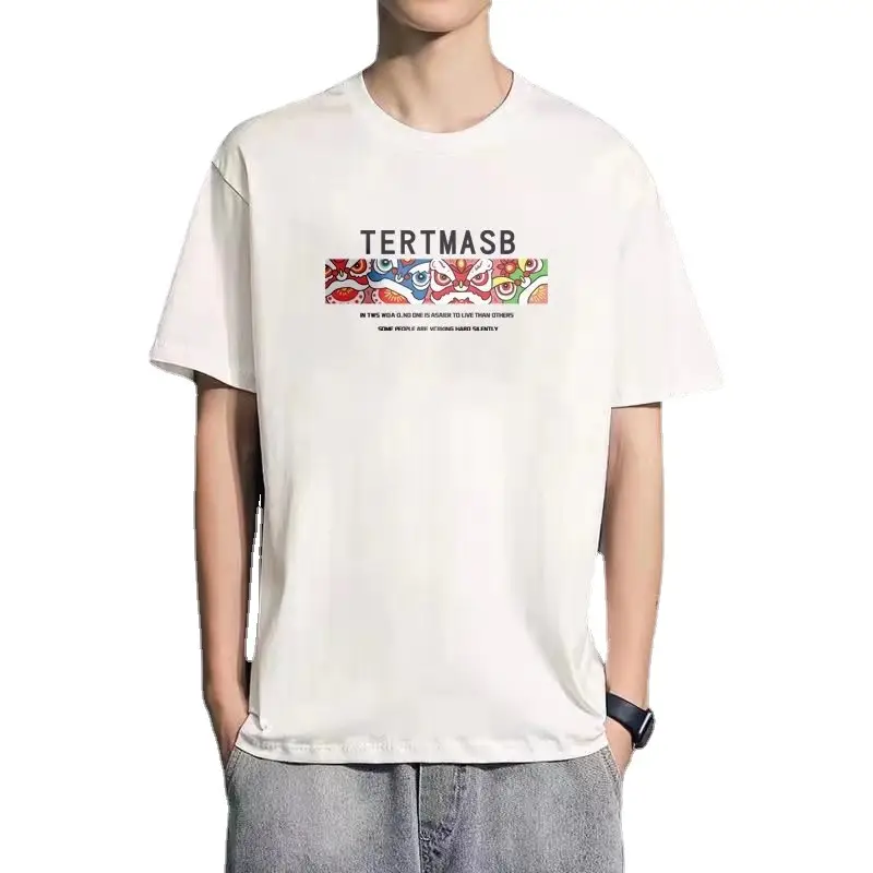 Men Blue Loose Fit Letter Print T-Shirt Summer - Image 5