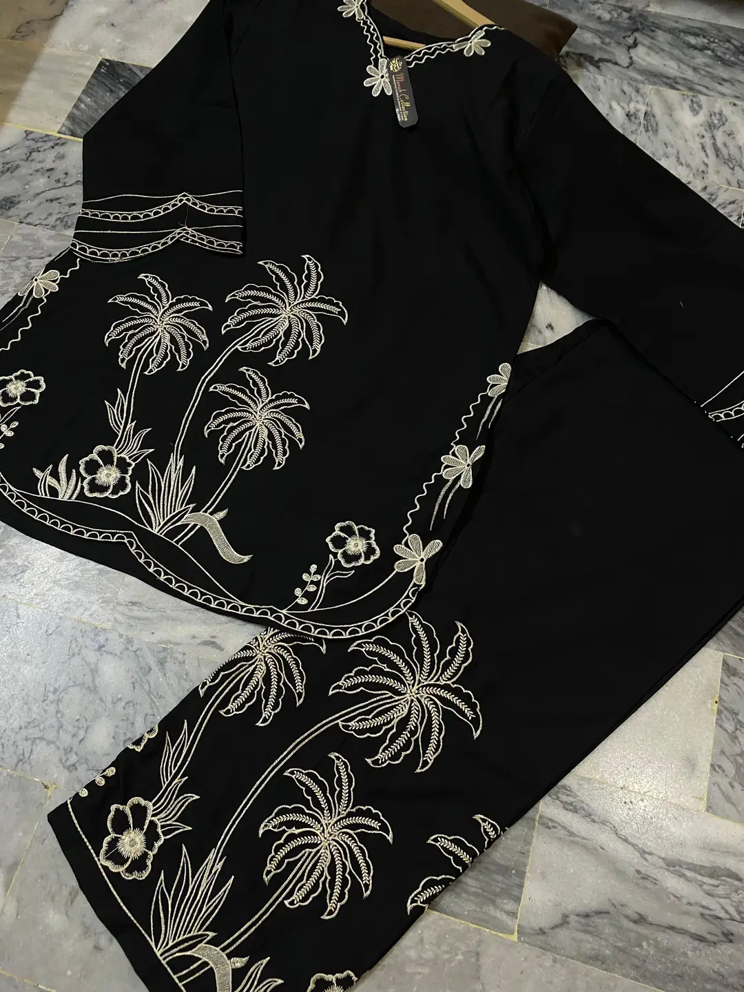 2 Pcs Women's Stitched Cotton Embroidered Shirt And Trouser - Image 7