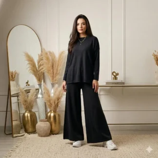 Black Wide Leg Co-ord Set for Women