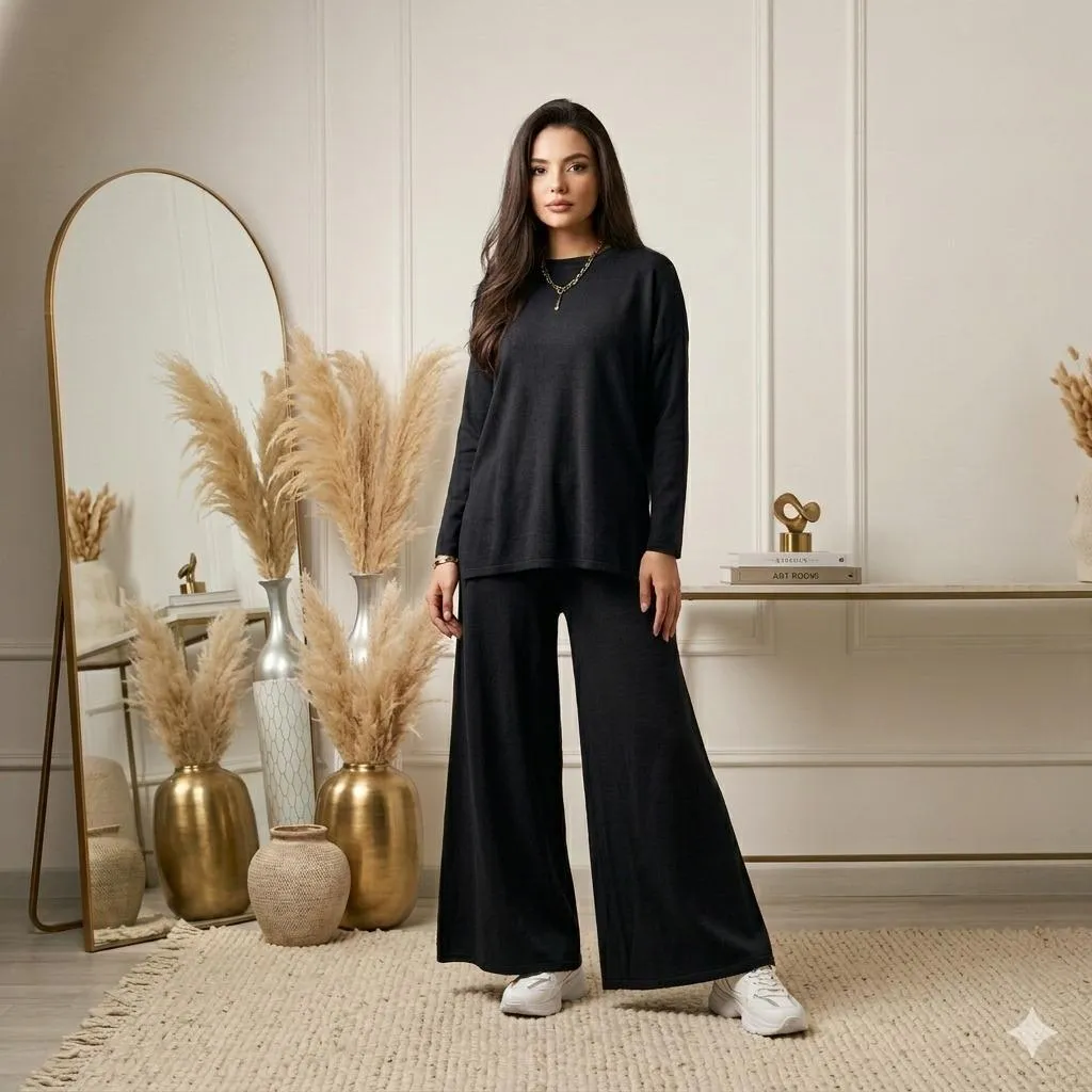 Black Wide Leg Co-ord Set for Women