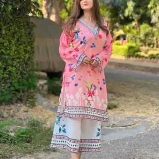 2 Pcs Women's Stitched Lawn Printed Co-Ord Set