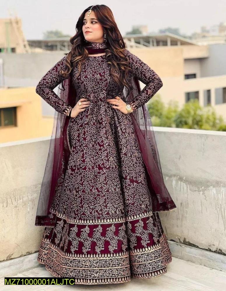 Women Katan Silk Printed Maxi Suit Set 3 Piece Regular - Image 3